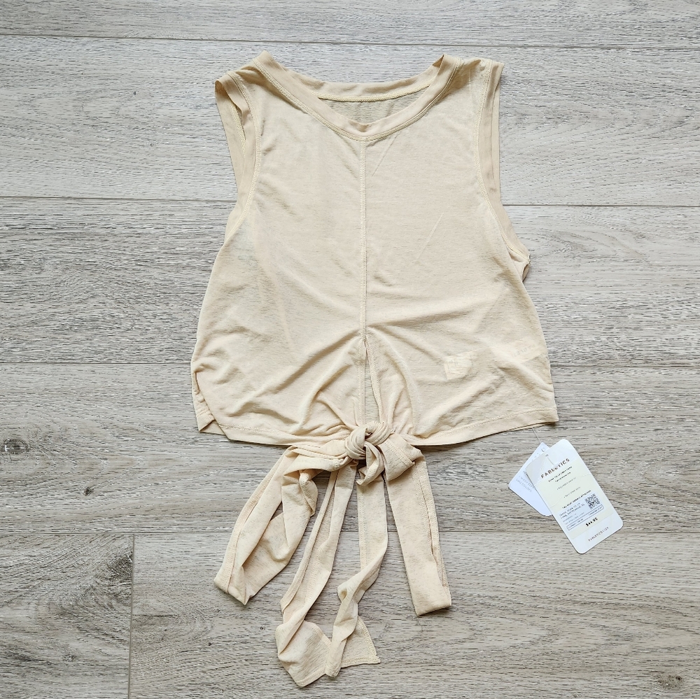 Fabletics Yellow Shorewood Ryan Tie Up Crop Tank Top Womens Small Sleeveless